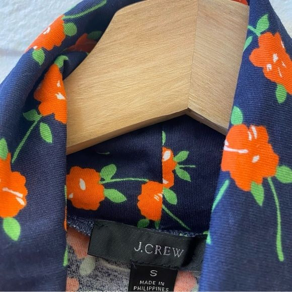 J. Crew || Tissue Turtleneck in Poppy Fields Navy Orange Floral Small