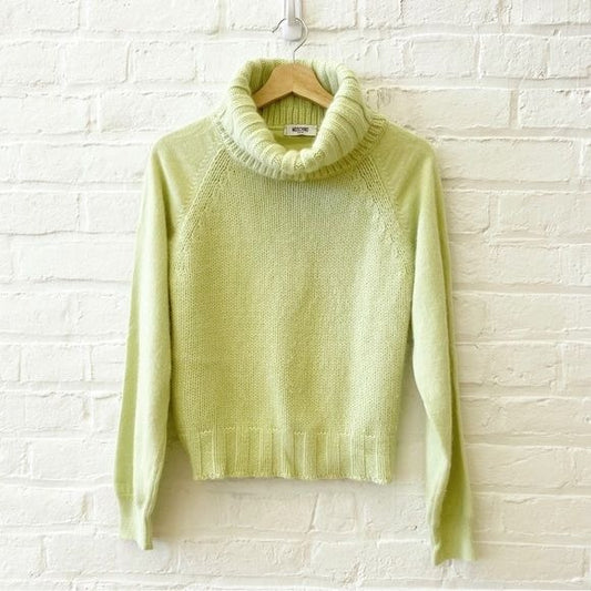 Moschino || Angora Blend Turtleneck Knit Sweater Light Green US 10