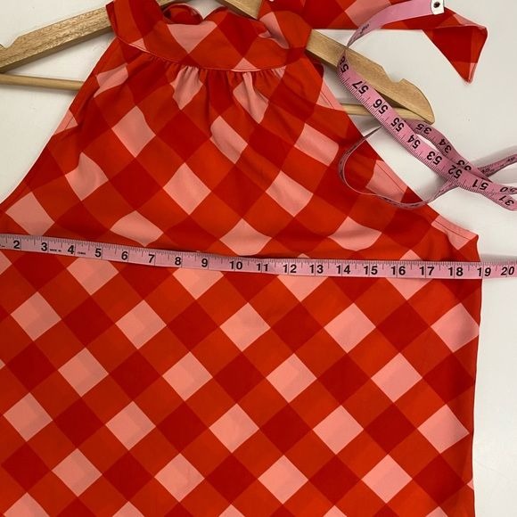 J. Crew || Gingham Tie-neck Tank Shell Halter Top Blouse Red Pink 2