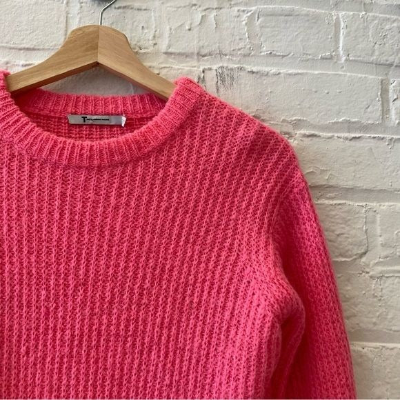 T by Alexander Wang || Ribbed Mohair Blend Crewneck Sweater Pink XS