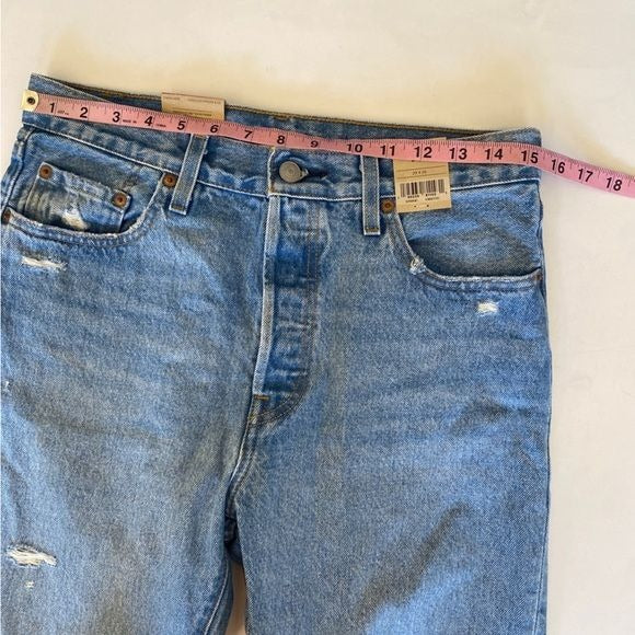 Levi's || 501 Cropped Jean in Athens Break Distressed Blue 29 NWT