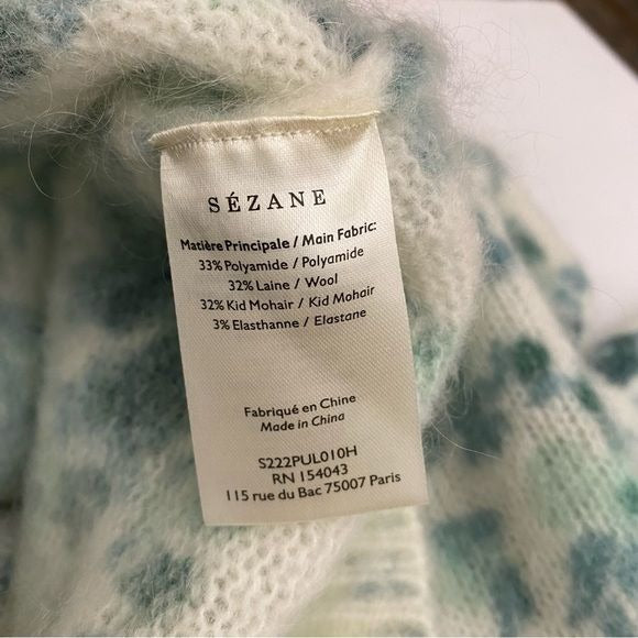 Sezane || Amaya Jumper Sweater Mohair Blend in Green Peonies Floral Cream Small