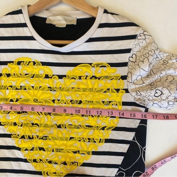 Stella McCartney || Hearts + Stripes Asymmetrical Tee T-Shirt Yellow IT 38 US 2