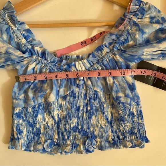 Faithfull The Brand || Willow Top Smocked Crop Long Sleeve Tie Dye Blue 2 XS NWT