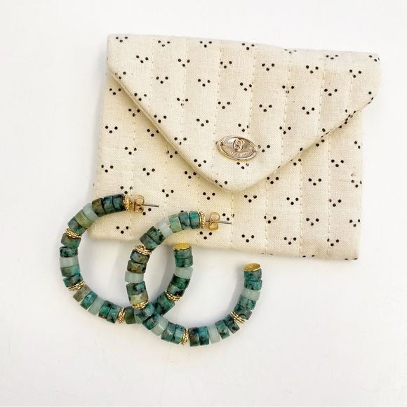 Sezane || Josh Hoop Earrings Green + Gold with Pouch