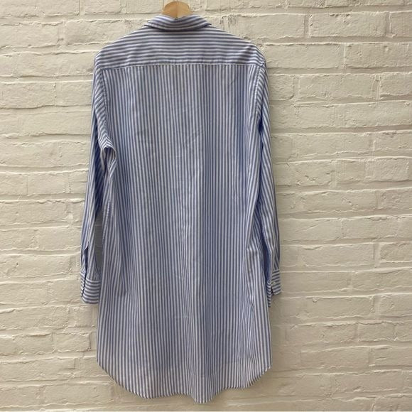 Grant & Grace || The Amalfi Striped Linen Blend Shirt Dress Button Down Blue XL