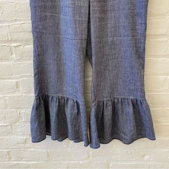 Anthropologie || ett:twa Linen Ruffle Crop Trouser Chambray Blue 6