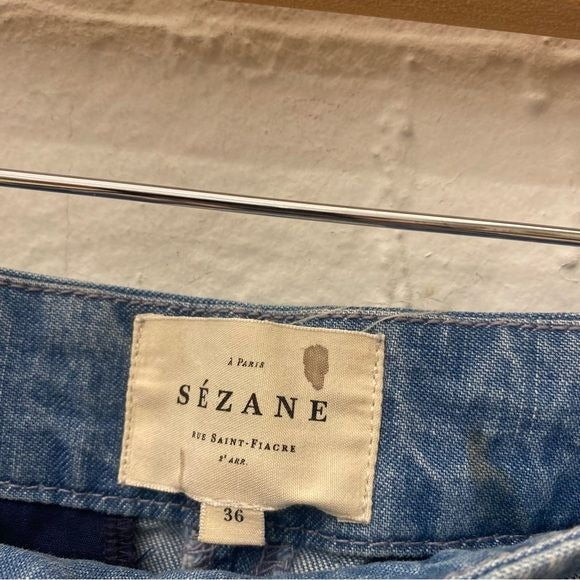 Sezane || Martin High Rise Wide Leg Trousers in Chambray Denim Blue 36 US 4