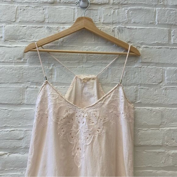 Anthropologie || LetMeBe Eyelet Lace Peplum Scalloped Tank Blouse Top Blush 6