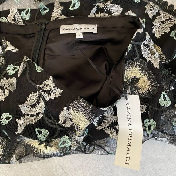 Karina Grimaldi || Samantha Lace Mini Skirt in Swept Away Floral Black Small NWT