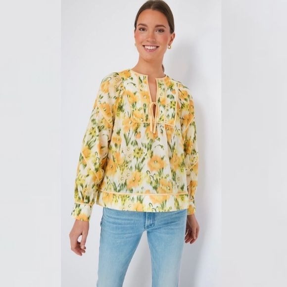 Tuckernuck || Francie Tie Blouse in Sun Showers Floral Yellow XS