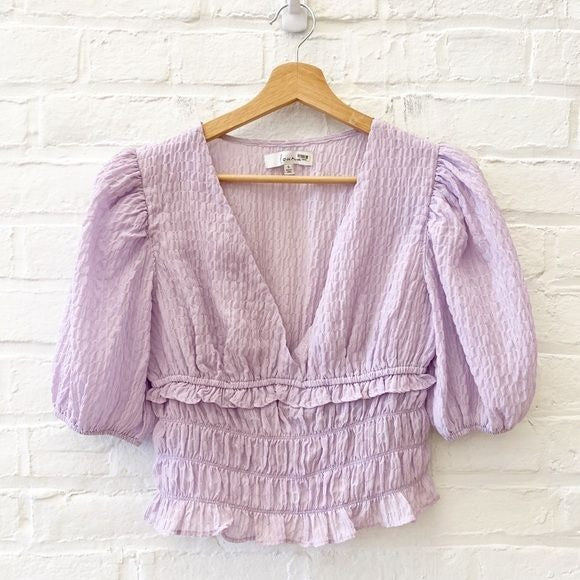 Louna || Puff Sleeve Smocked Top Lavender Purple Small