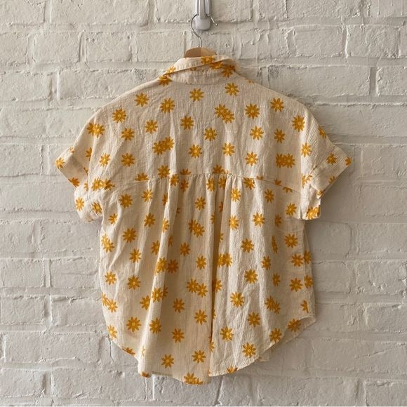 Madewell || Hilltop Daisy Groove Print Button-Up Shirt Yellow Cream XS