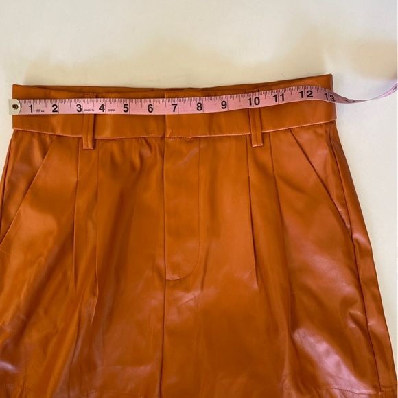 Day + Moon || Pleated High Waisted Shorts Faux Leather Orange NWT