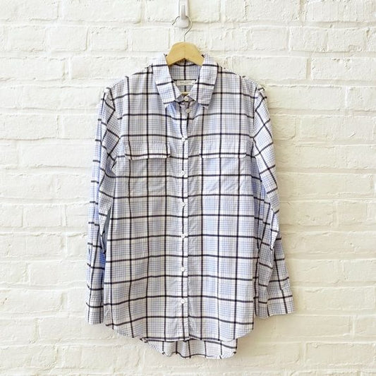 Equipment || Plaid Button Down Shirt with Pockets Cotton Blue Small