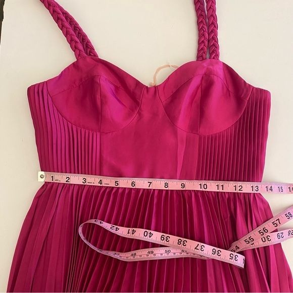 Anthropologie || Hutch Corset Pleated Braided Strap Gown Formal Maxi Pink Fuchsia 2