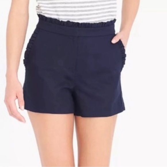 J. Crew || Ruffle Linen Blend Shorts Navy Blue 2