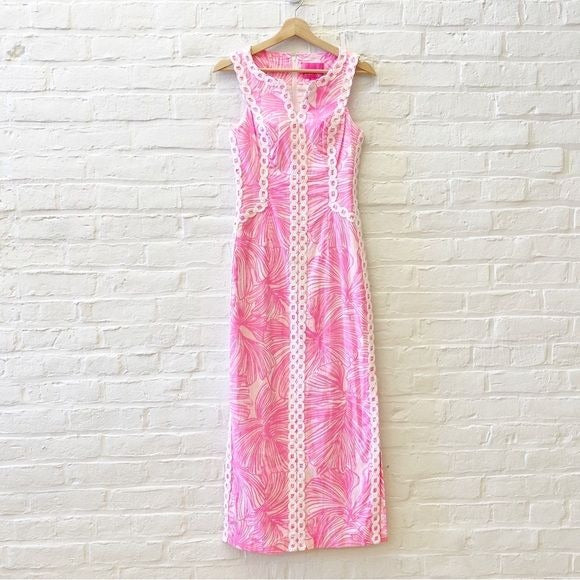 Lilly Pulitzer || Daise Maxi Shift Dress Prosecco Pink Fronds Palace 0