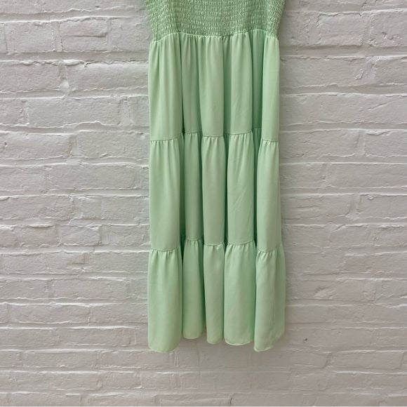 Amanda Uprichard || Adelene Midi Dress Smock Ruffle in Hypermint Light Green S