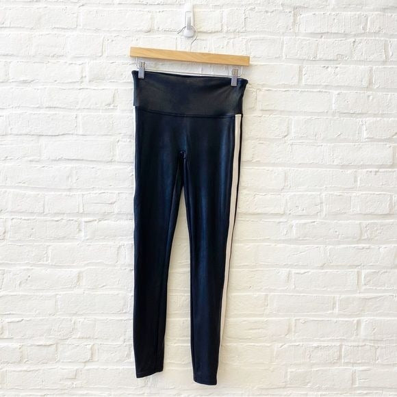 SPANX || Faux Leather Side Stripe Leggings Black + White Medium