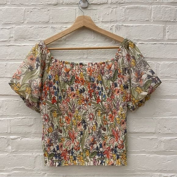 Anthropologie || Aurelia Mocked Floral Puff Sleeve Top Small