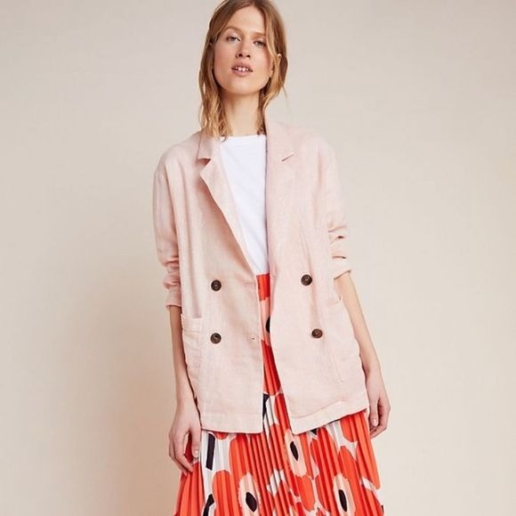 Anthropologie || Amadi Kaye Pink Shimmer Metallic Blazer Large