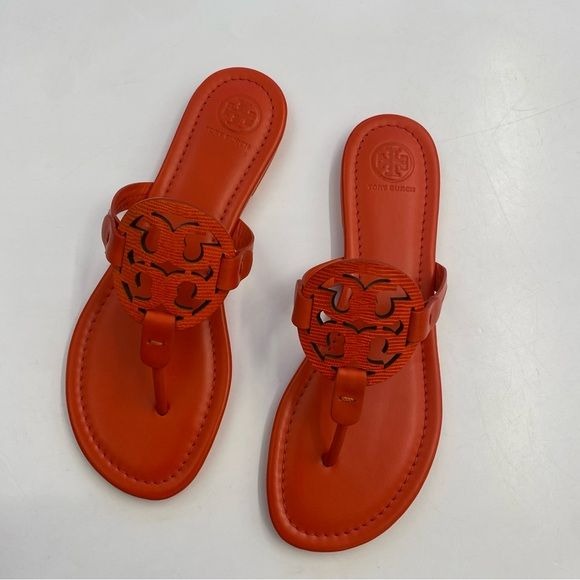 Tory Burch || Miller Sandals Tejus Embossed Pomander Red Orange 8.5 NWOB