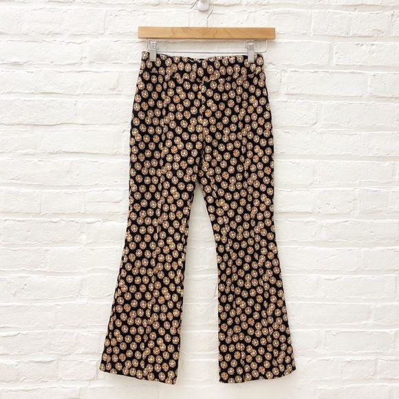 Anthropologie || Maeve Sabine Floral Print Kick Flare Pull On Pants Black XSP