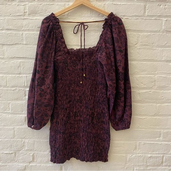 Free People || Smock It To Me Long Sleeve Mini Dress Floral XS NWT