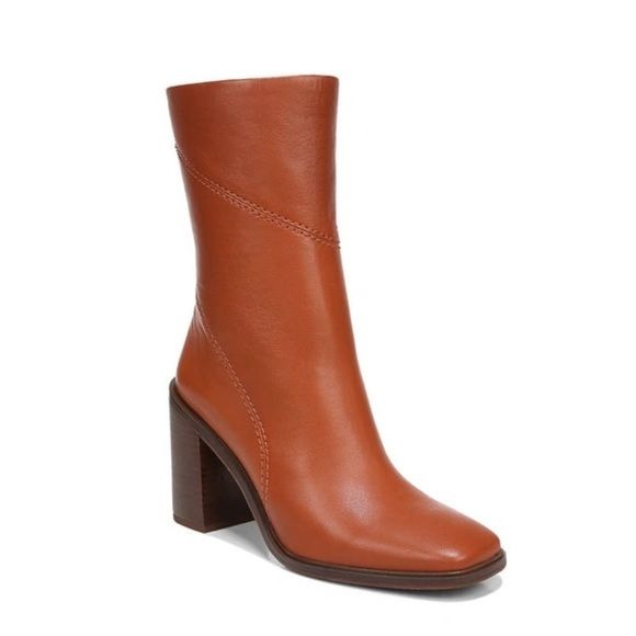 Franco Sarto || Stevie Square Toe Mid Shaft Ankle Boot Bootie Dark Orange Brown