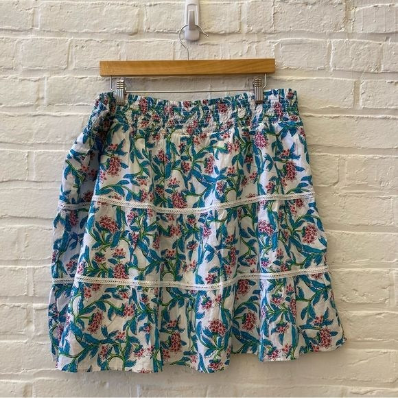 J.Crew || Smocked Tiered Mini Skirt Floral Teal Pink 2X