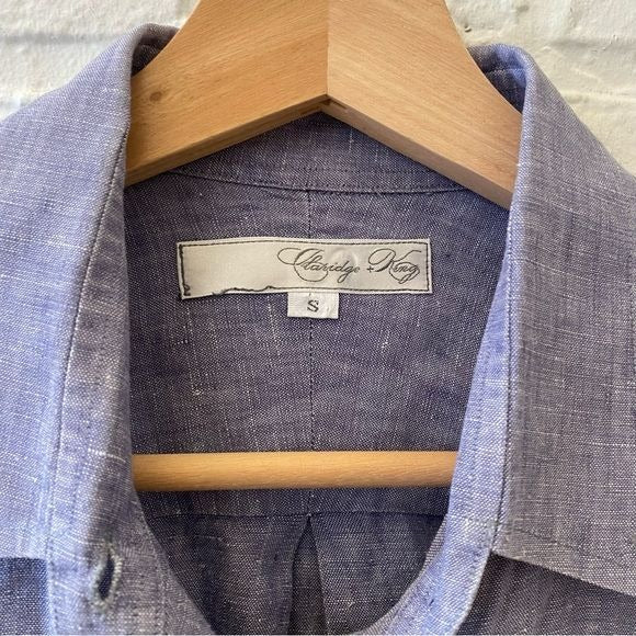 Claridge + King || Linen Button Down Shirt Blue Gray Small