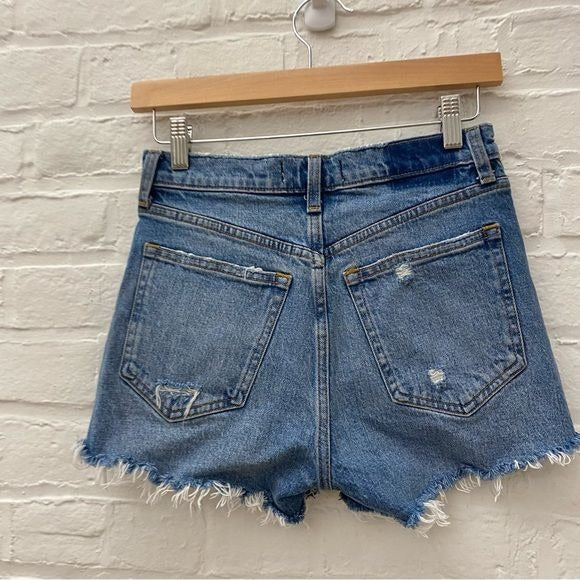 Abercrombie || 4” Mom Short High Rise Distressed Raw Hem Blue 24 / 00