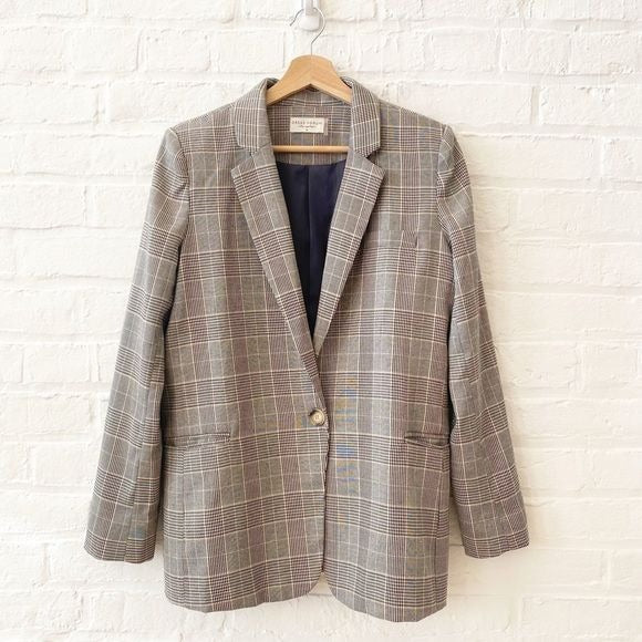 Dress Forum || Plaid Boyfriend Blazer Long Single Button Medium