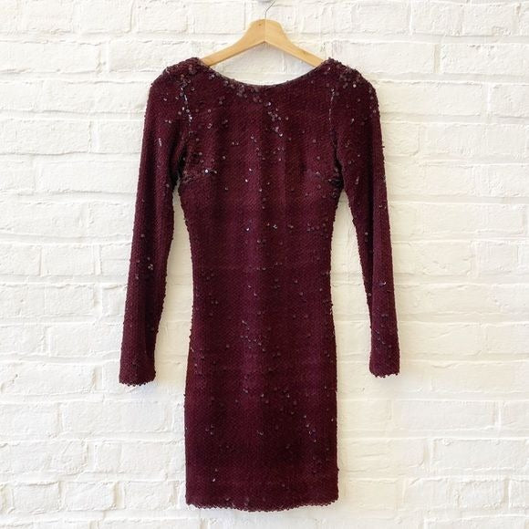 Dress the Population || Lola Velvet Sequin Bodycon Mini Dress Burgundy Red Small