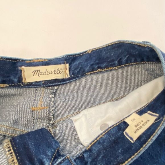 Madewell || Rigid Denim A-Line High Waist Mini Skirt Sunberry Wash Blue 30