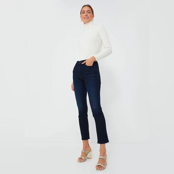 MOTHER || The Mid Rise Dazzler Ankle Jeans in Now Or Never Stretch Dark Blue 30