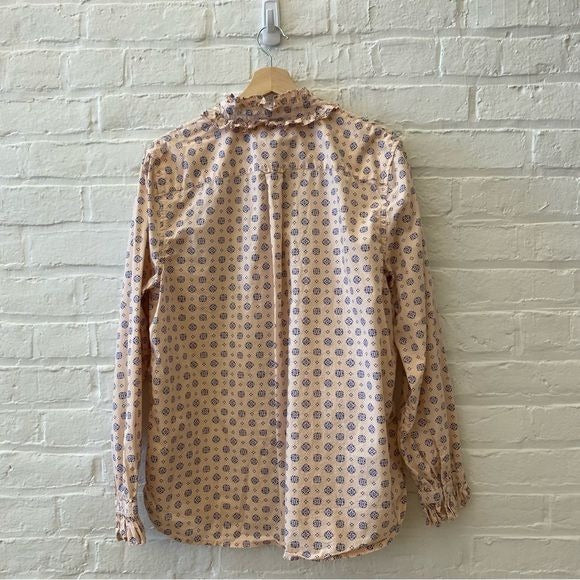 J. Crew || Classic-fit Ruffleneck Button Down Shirt Medallion Print Pink 18