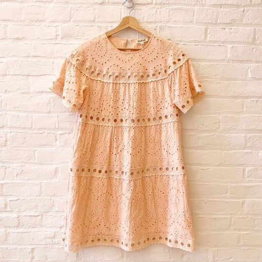 Listicle || Eyelet Tiered Mini Dress Peach Medium