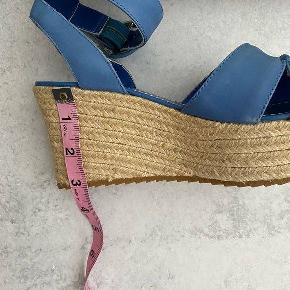 Alice + Olivia || Roberta Vachetta Platform Wedge Sandals Blue 37.5