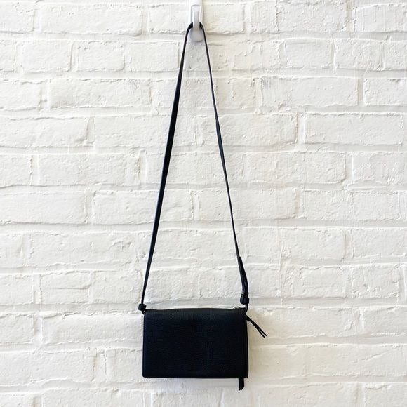 All Saints || Fetch Leather Wallet on a Chain Convertible Crossbody Bag Black