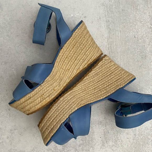 Alice + Olivia || Roberta Vachetta Platform Wedge Sandals Blue 37.5