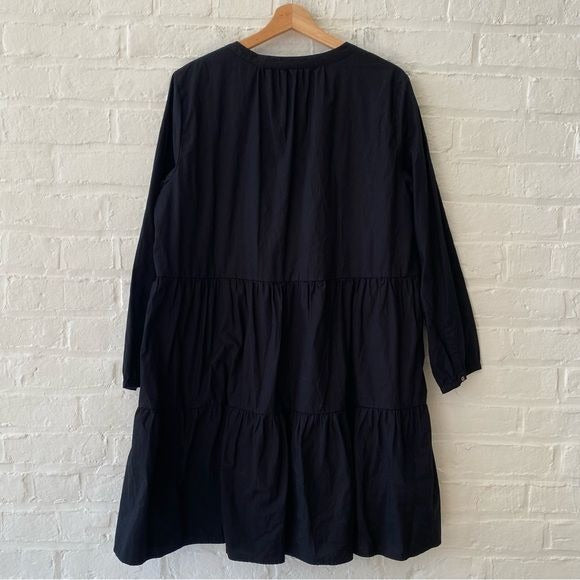 J. Crew || Cotton Poplin Tiered Mini Dress Long Sleeved Black XL