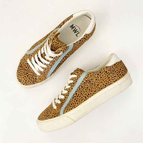 Madewell || Sidewalk Low-Top Sneakers in Spotted Calf Hair Tan Blue 7.5