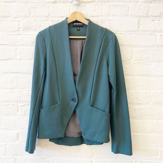 Betabrand || Collarless Single Button Ponte Knit Yoga Blazer Forest Green Small