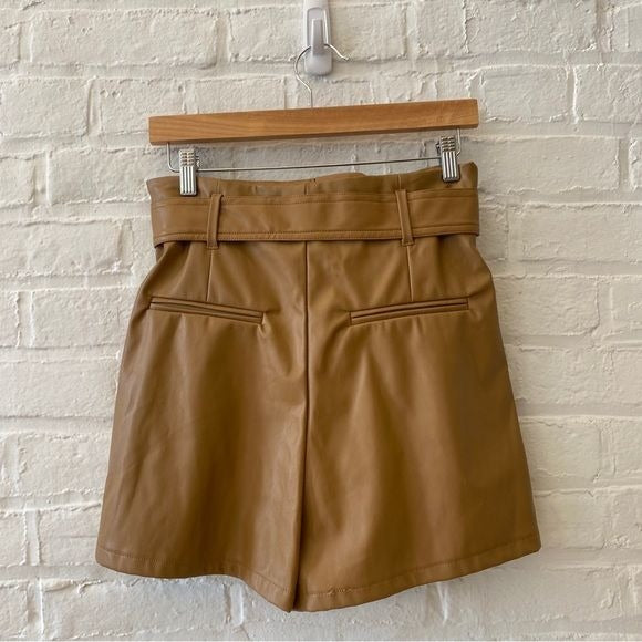 Entro || High Waisted Belted Faux Leather Shoets Tan Brown Medium