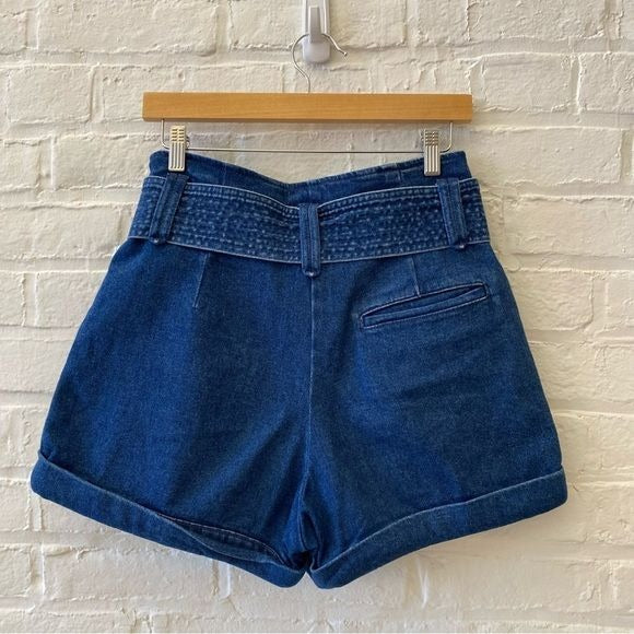 Sezane || Rome Shorts Pleated Belted Cuffed in Denim Blue 36 US 4