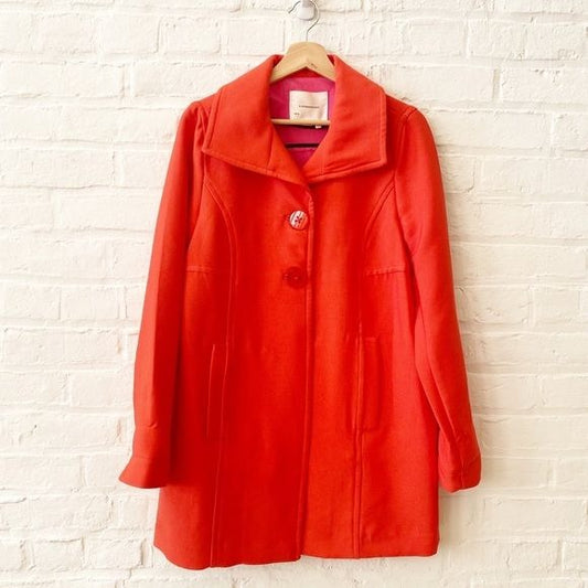 Anthropologie || Wellesley Pleated Peacoat Coat Orange Medium