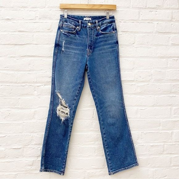 Good American || Good Curve Straight High Waist Denim Jeans Distressed 28 6