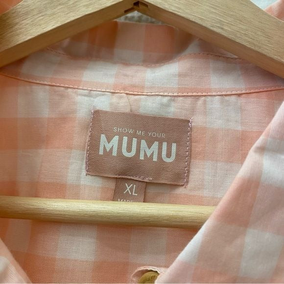 Show Me Your Mumu || Ciao Antonella Button Down Shirt Peach Gingham Raw Hem XL